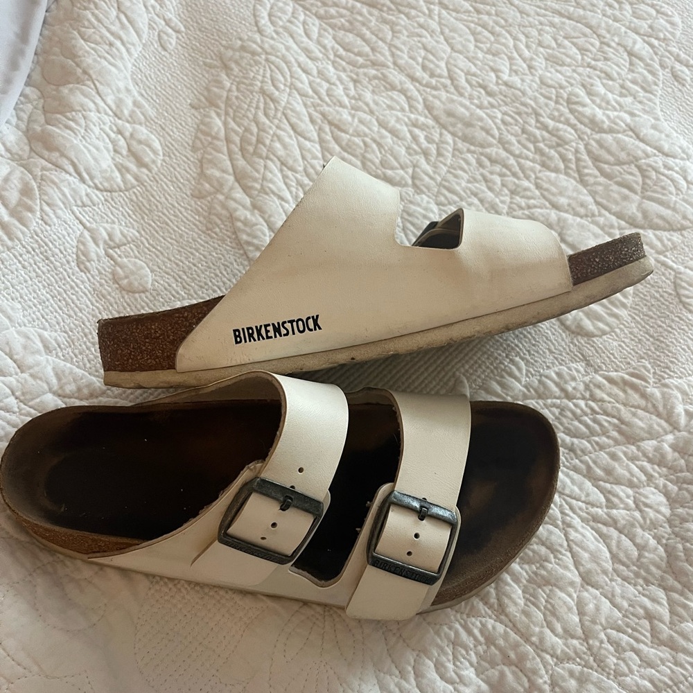 White Birkenstock sandals